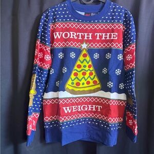 MAD Engine Blue and Red Pizza Holiday Sweater